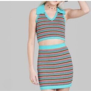 NEW Wild Fable Cropped Polo Sweater Skirt Top Set Sz S Soft Stretchy
